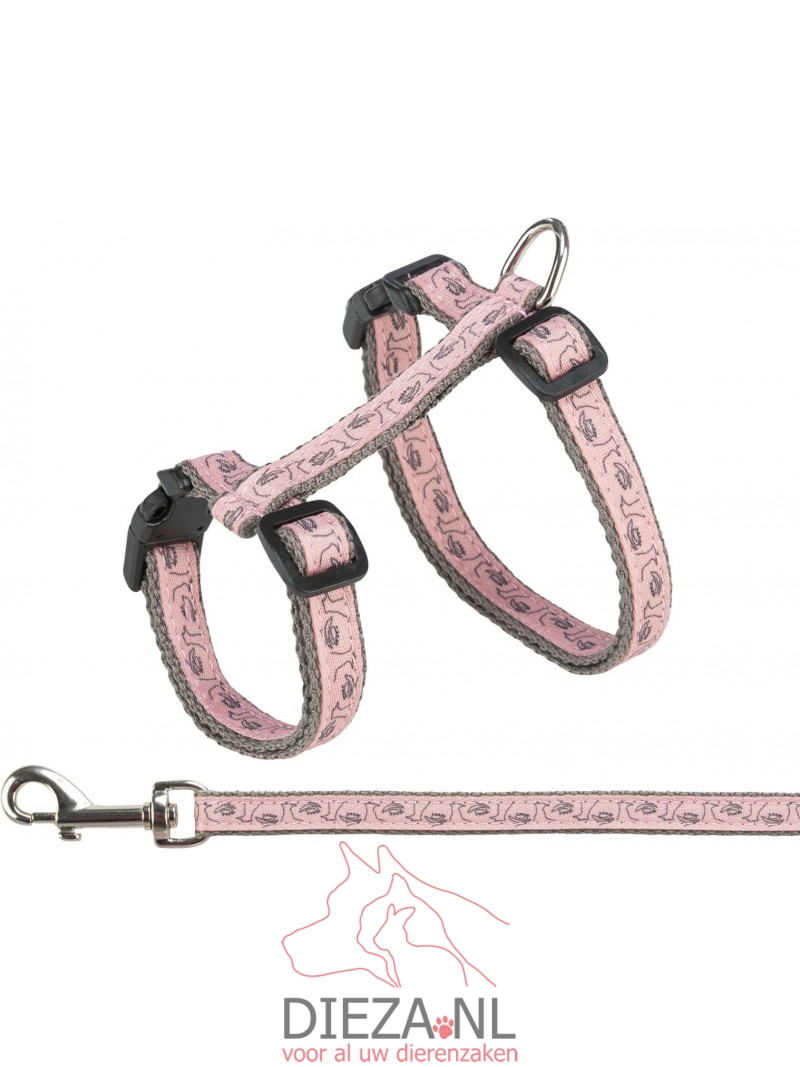 Trixie kattentuig met riem grijs/roze