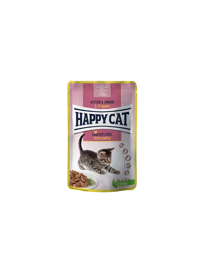 Happy cat pouch kitten & junior gevogelte 85gram