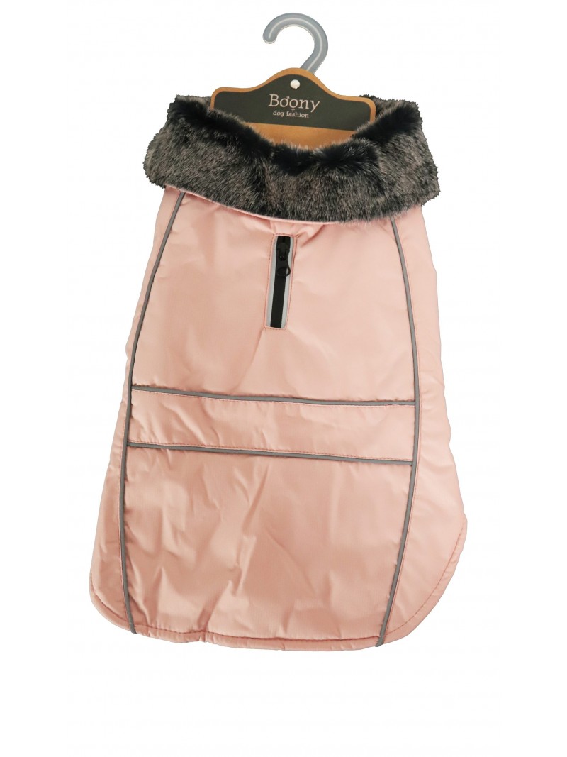 Boony hondenjas parka bontkraag zacht roze