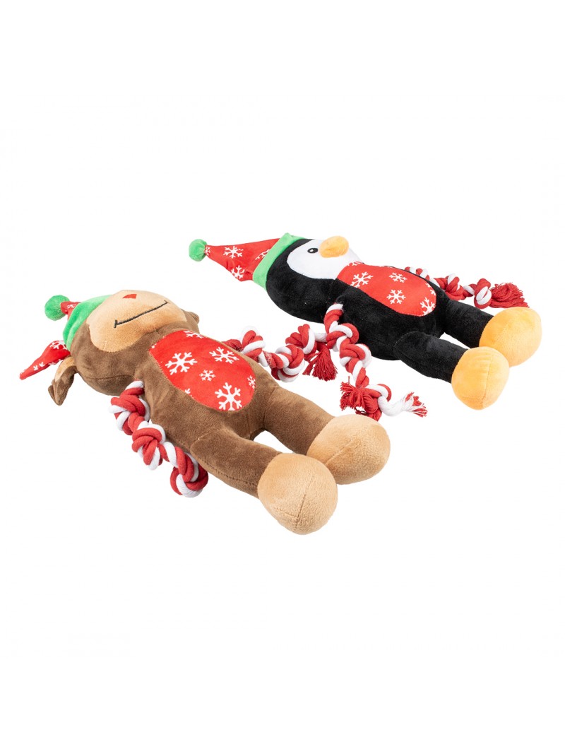 Xmas pluche pinguïn & rendier 43x39x10cm assorti