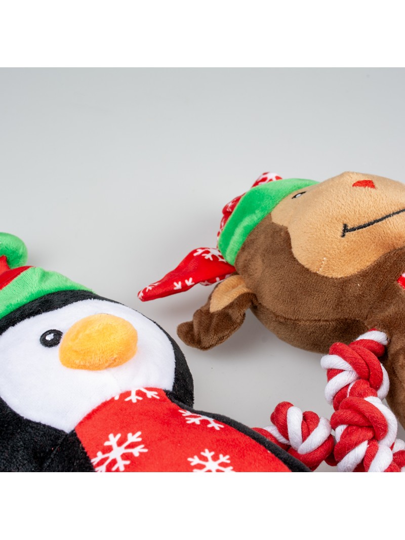 Xmas pluche pinguïn & rendier 43x39x10cm assorti