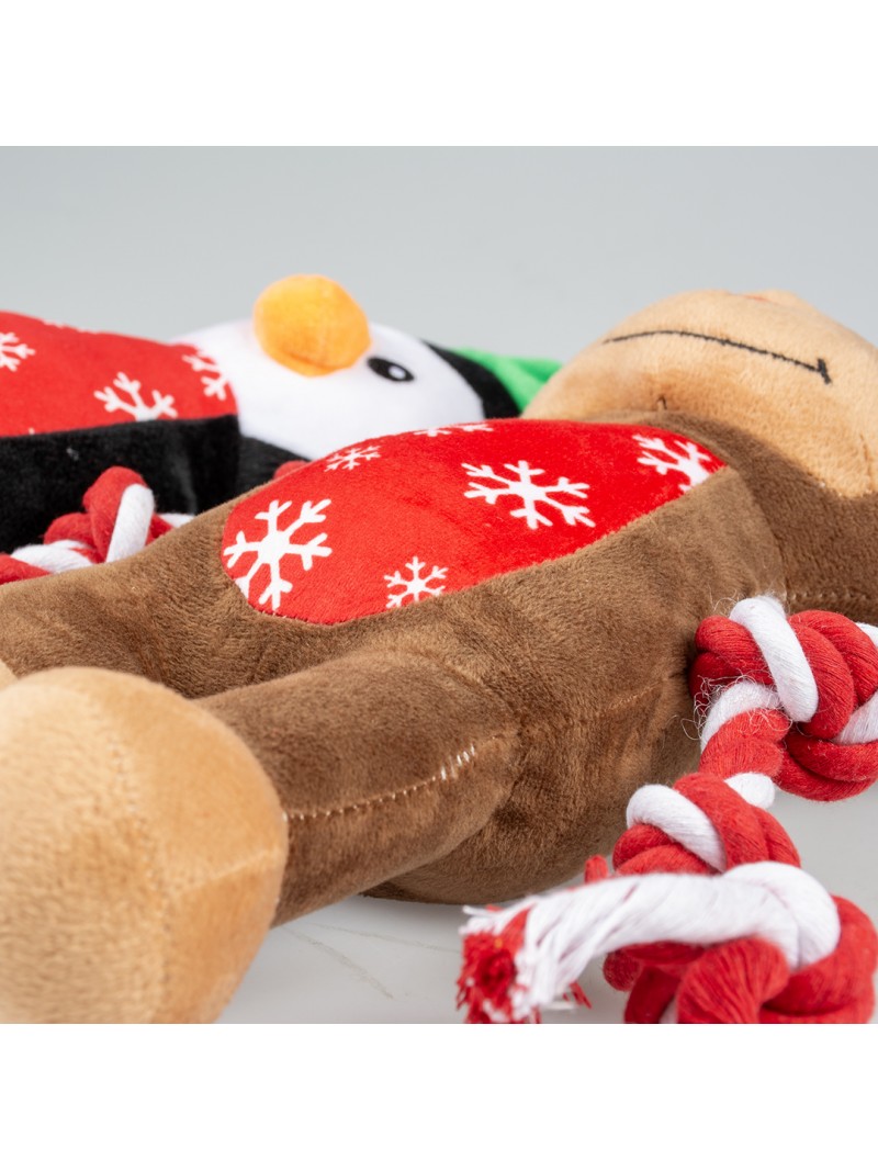 Xmas pluche pinguïn & rendier 43x39x10cm assorti